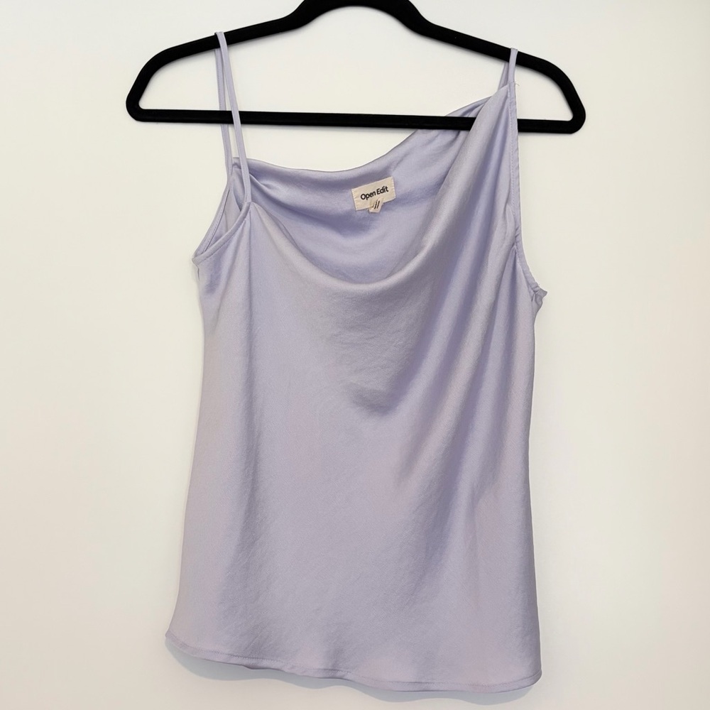 Open Edit Satin Asymmetric Tank Top Lavender, Size Small - Picture 2 of 4